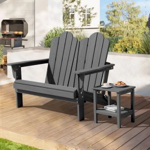 Folding Adirondack Outdoor Bench for 2 – Gray