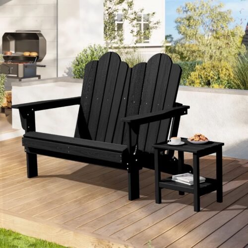 Folding Adirondack Outdoor Bench – Black