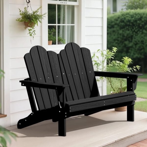 Folding Adirondack Outdoor Bench – Black