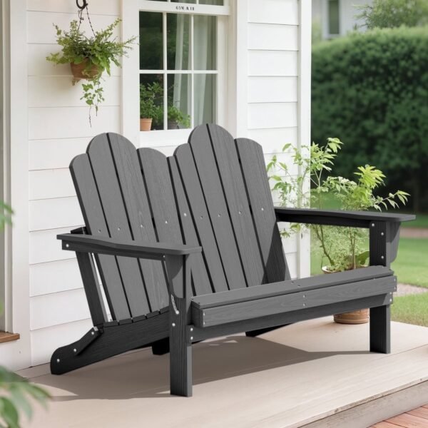 Folding Adirondack Outdoor Bench – Gray